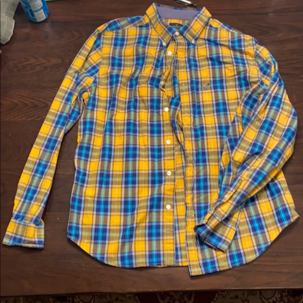 American Eagle Gold/Blue Casual Button Down